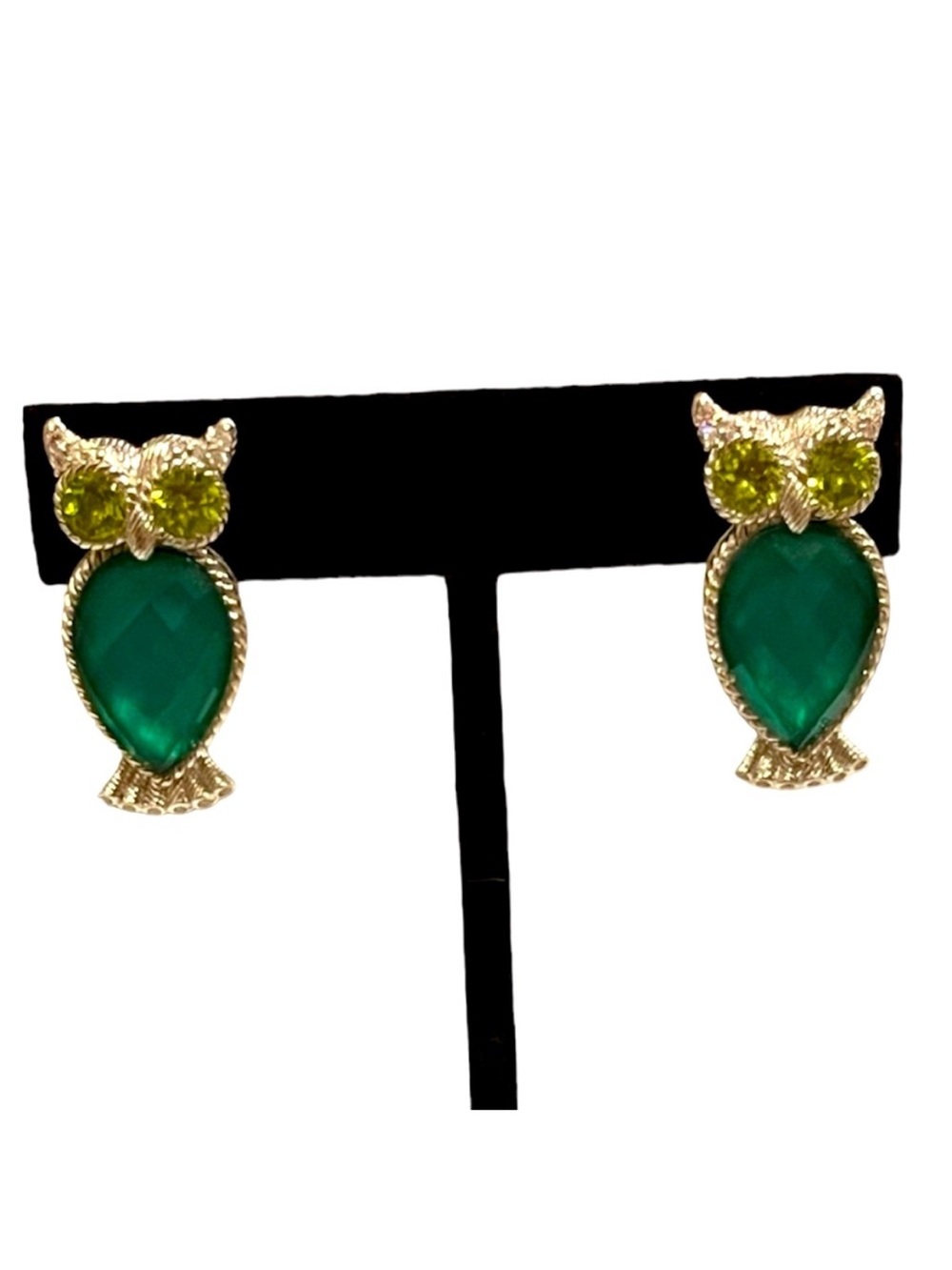 Sterling Silver Owl Clip On Earrings 925 Peridot Eyes Chalcedony Doublet Body